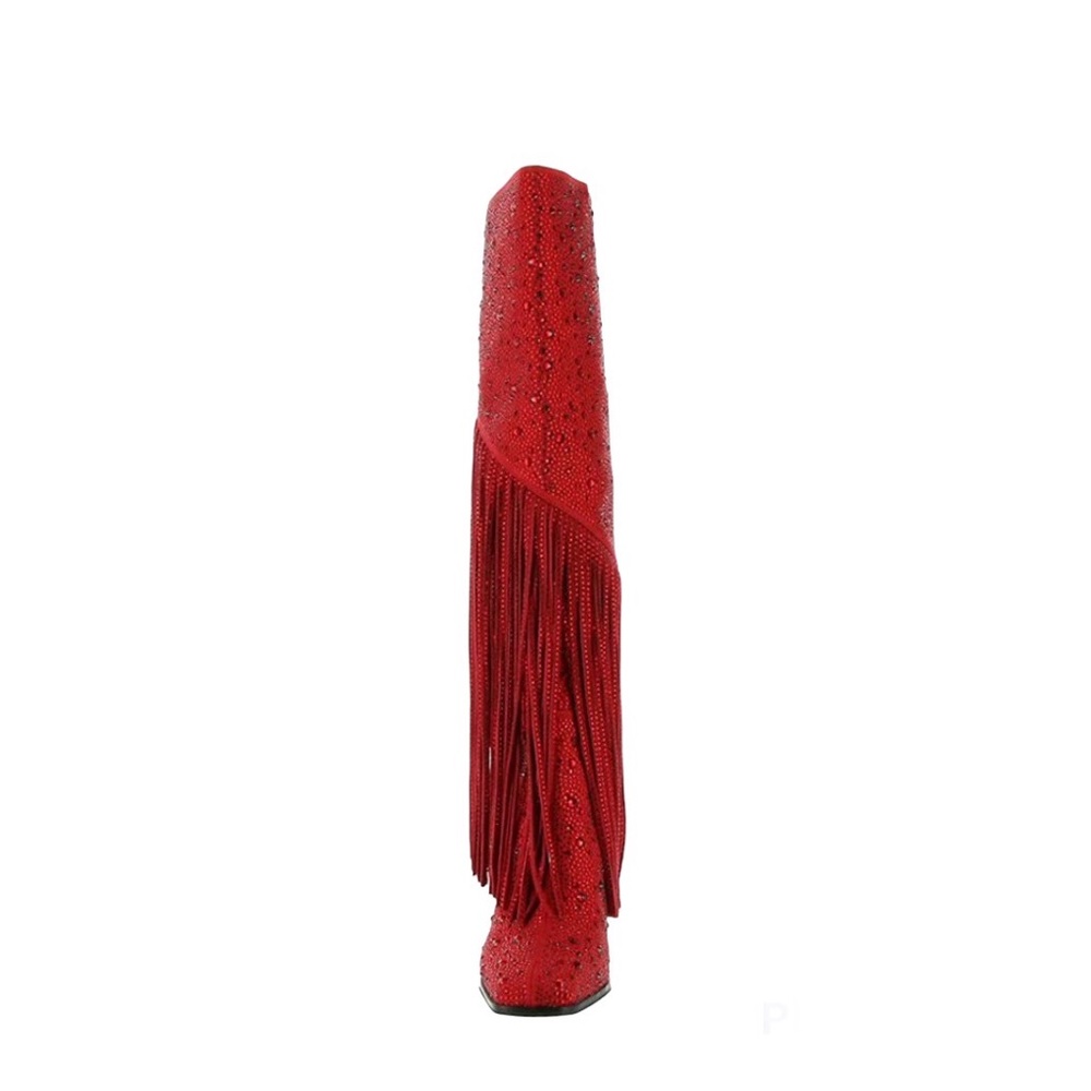 JESSICA SIMPSON Red Western Fringe Rhinestone Knee Boots size 8.5 wide calf - Picture 5 of 9
